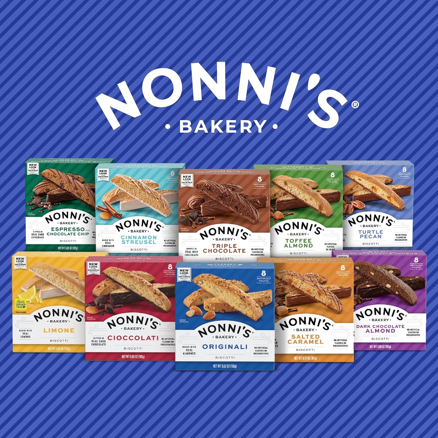Nonni's Originali Almond Biscotti – Portioned Italian Snack for Workday Wellness Routines, 8 Servings