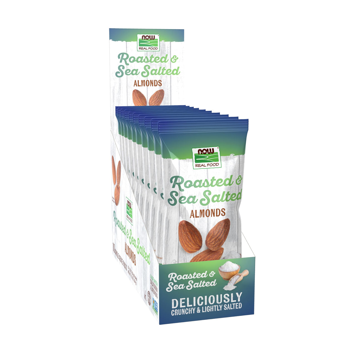 NOW Foods, Almonds, Roasted with Sea Salt, Source of Protein, Fiber and Healthy Fatty Acids, Grown in the USA, Certified Non-GMO, 10 Single Packets