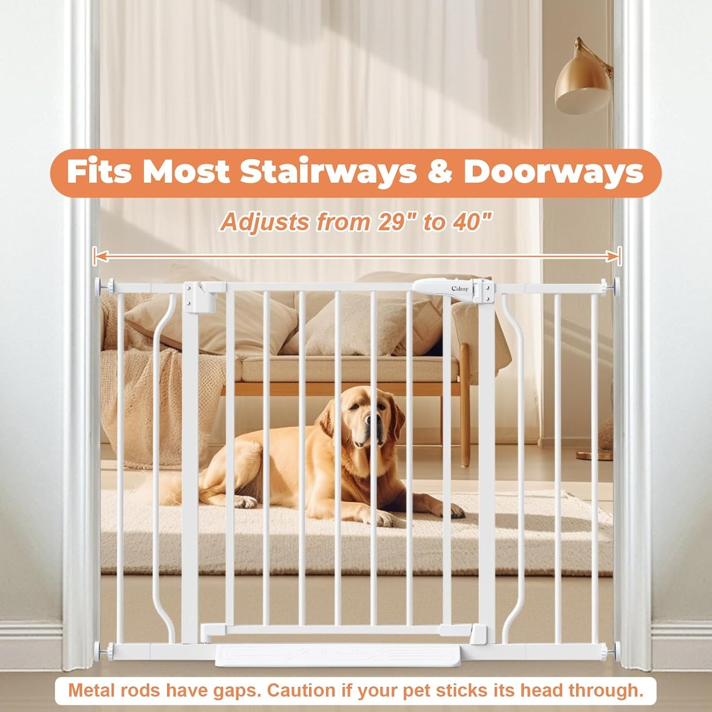 NurserySafe Baby Gate No Drilling Auto-Close 29-40 Inch, Pressure Mounted Gate for Stairs and Doorways, Dual-Lock Child and Pet Barrier