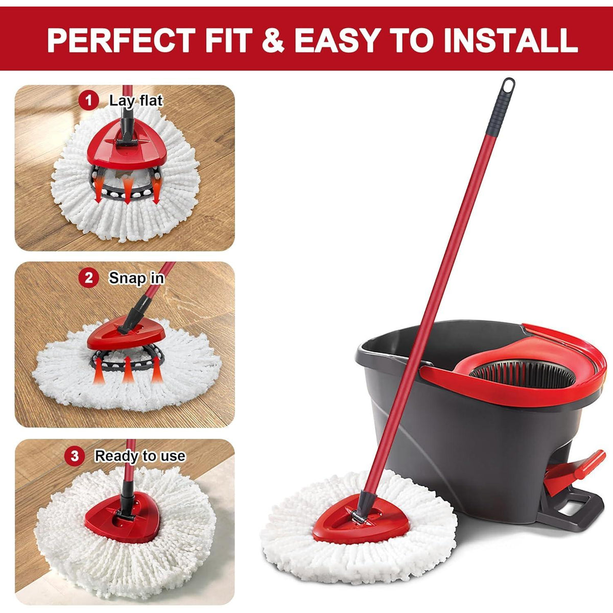 O-Cedar Compatible Spin Mop Refill Heads – High-Absorbency Microfiber for Efficient Workday Reset Cleaning