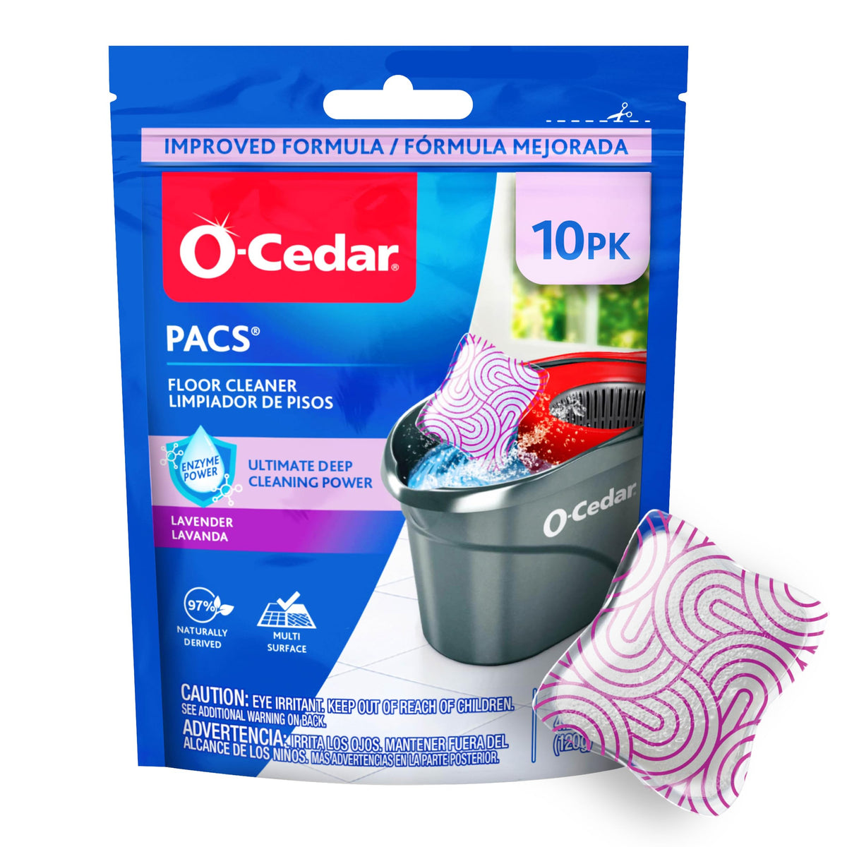 O-Cedar PACS Hard Floor Cleaner, Lavender Scent 10 Count (1-Pack) | Made with Naturally-Derived Ingredients | Safe to Use on All Hard Floors | Perfect for Mop Buckets