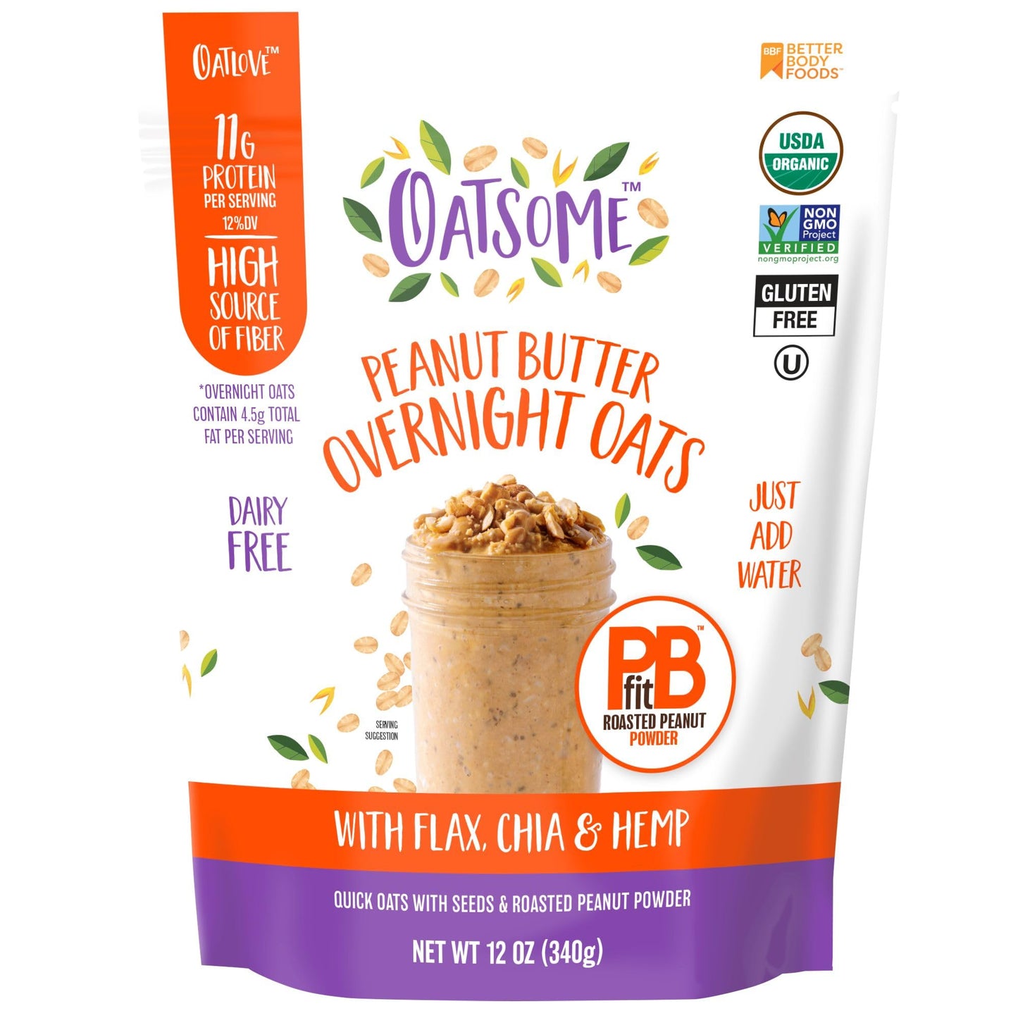 Oatsome PBfit Overnight Oats – Backcountry Friendly Hot or Cold Oats in Resealable 12 oz Bag