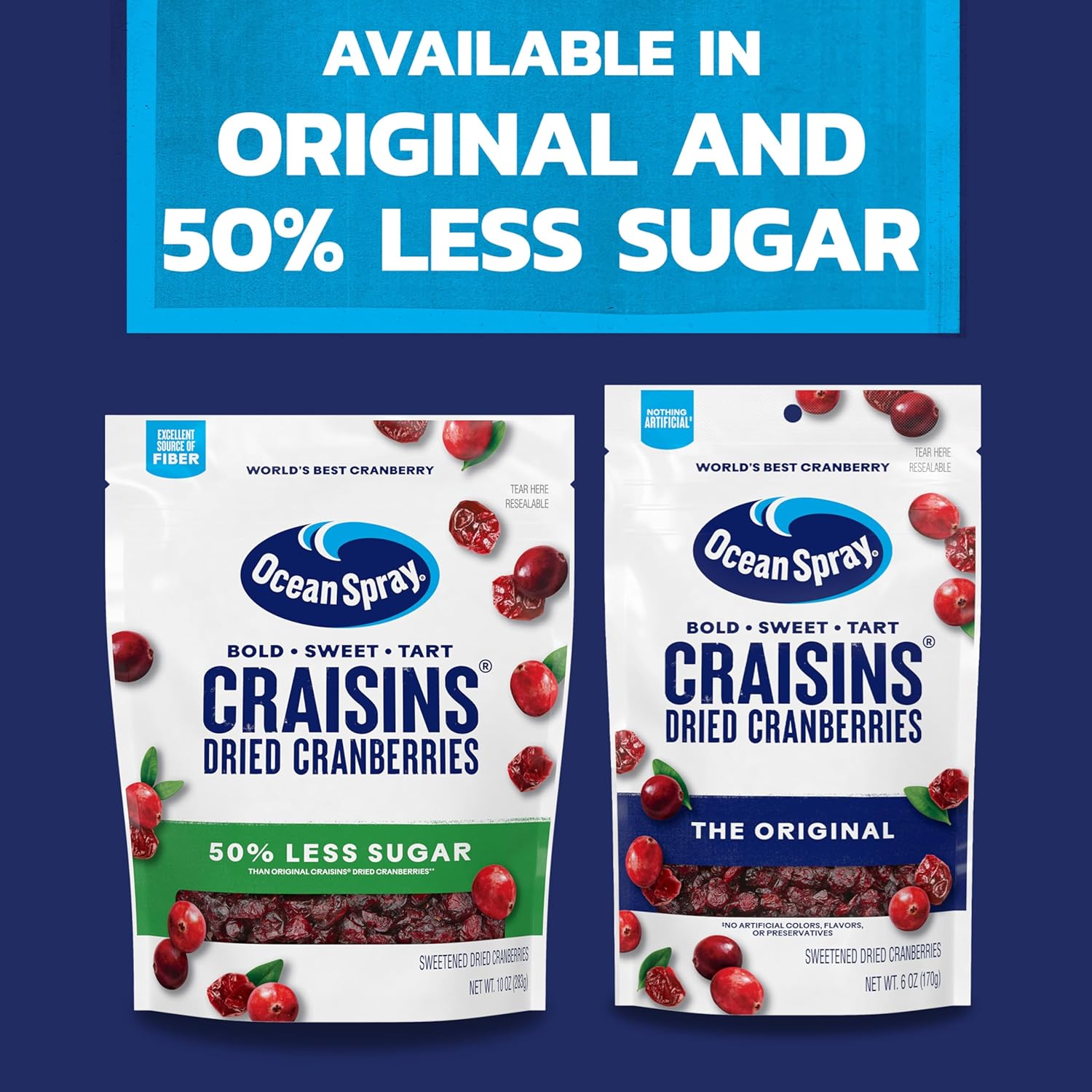Ocean Spray Craisins 50% Less Sugar Dried Cranberries — Durable Pantry Pack for Road Trips Cabin Stays and Backcountry Fueling