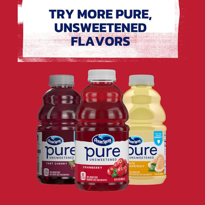 Ocean Spray® Pure Unsweetened Cranberry Juice – Low-Calorie Fruit-Serving for Mindful Eating Routines, 32 Fl Oz