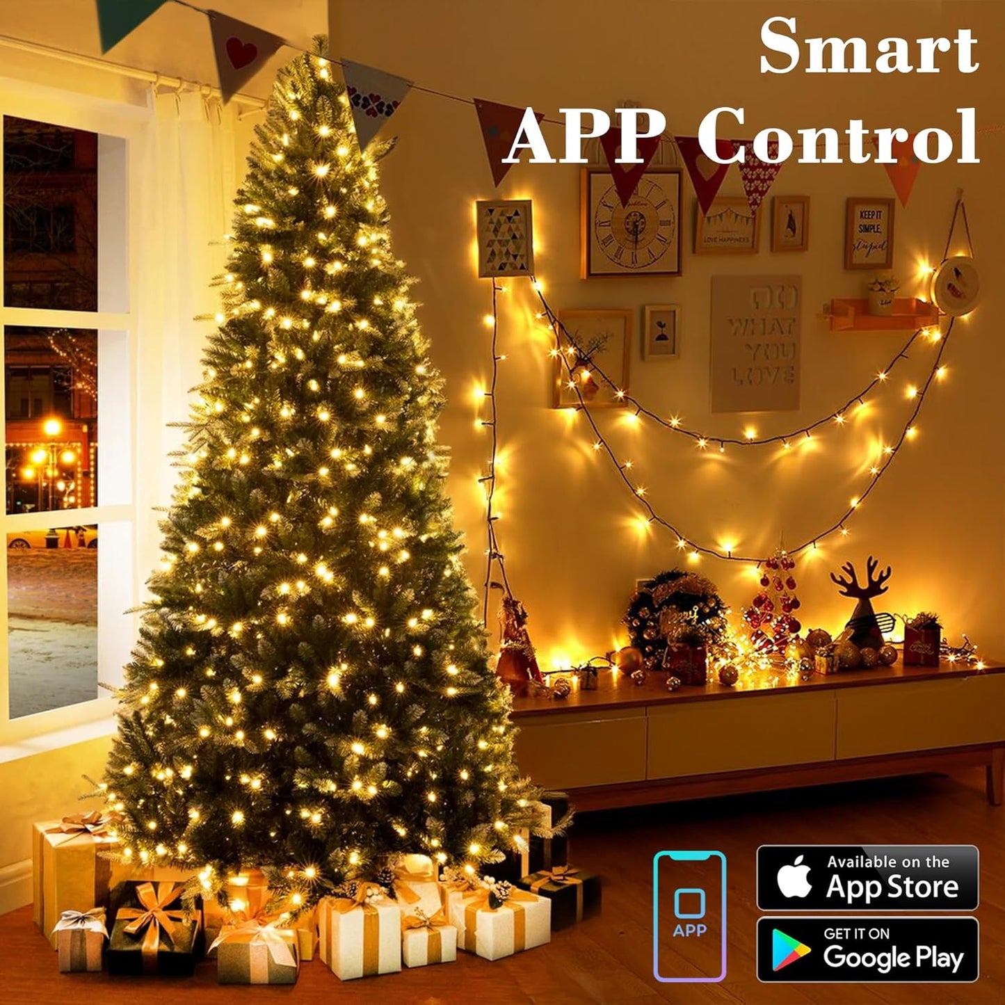 ODEETRONIC Smart LED String Lights 98 ft 300 Count Color Changing – Cozy Family Room Ambiance with Scheduling and 9 Lighting Modes