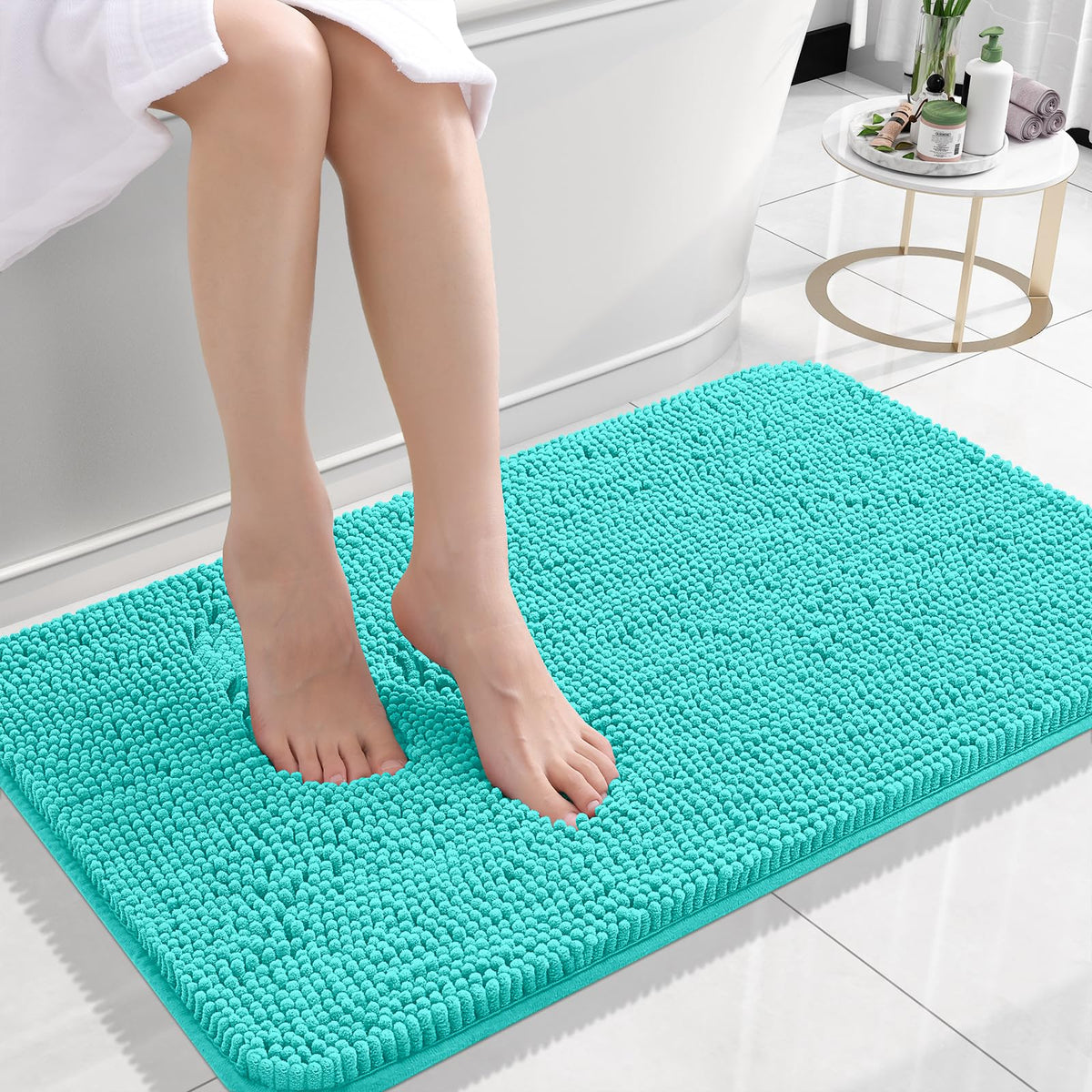 OLANLY Bathroom Rugs 24x16, Extra Soft Absorbent Chenille Bath Rugs, Rubber Backing Quick Dry, Machine Washable Bath Mats for Bathroom Floor, Tub and Shower, Home Decor Accessories, Teal