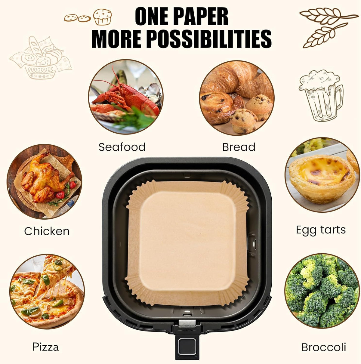 OLESBUR Air Fryer Liners Disposable – Portable Outdoor Cooking Parchment Sheets, 200 Pcs 8 Inch Greaseproof Liners for Camping Trips