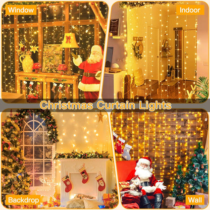 Ollny Curtain String Lights 6.6x6.6ft – Warm White LED Window Curtain for Apartment Decor and Moody Bedroom Vibes