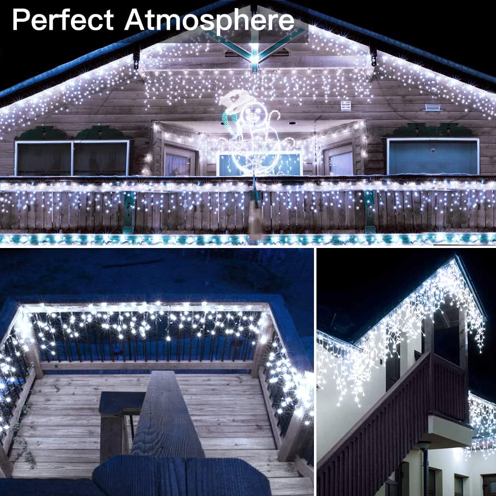 Ollny Icicle Lights Connectable 3 Sets – 720 LED Waterproof Roofline Lights for House, Yard and Gazebo Holiday Display