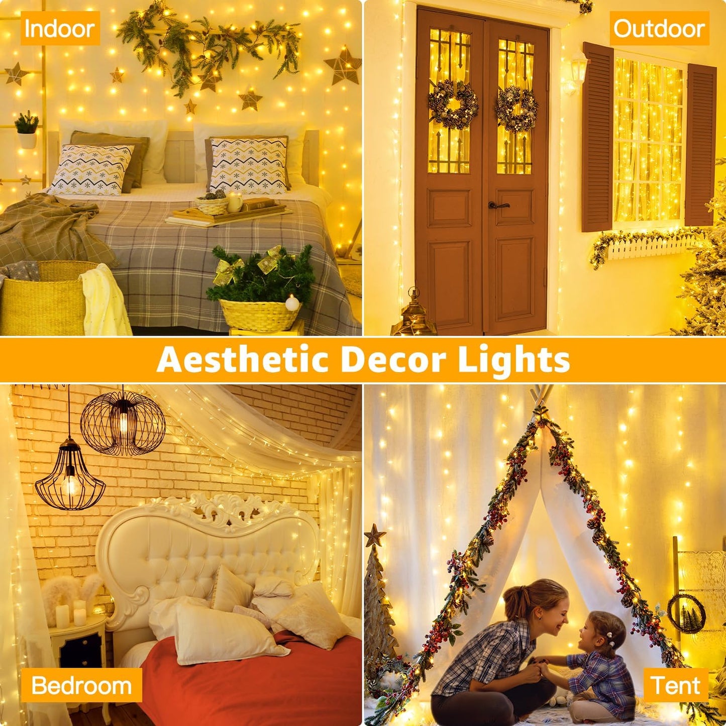Ollny Plug in String Lights – Soft Warm White Bedroom Lighting for Relaxation, Meditation, and Cozy Evenings