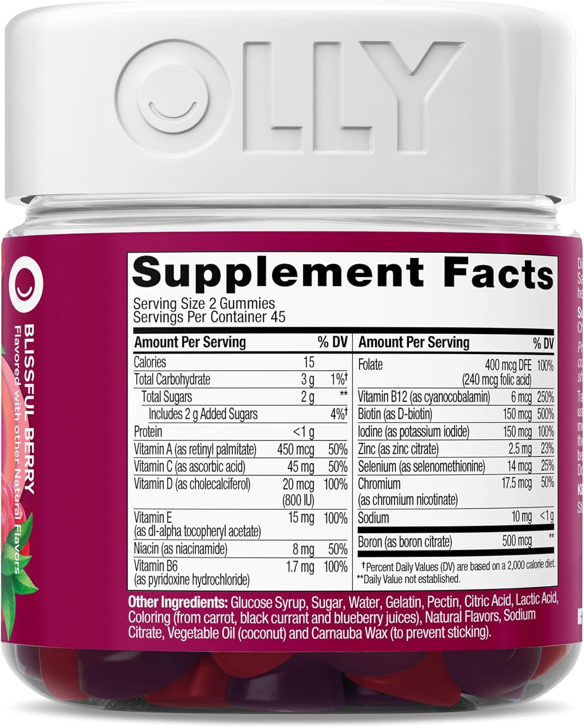 OLLY Women's Multivitamin Gummy – Two-Gummy Simplicity for Clutter-Free Wellness, Berry, 90 Count