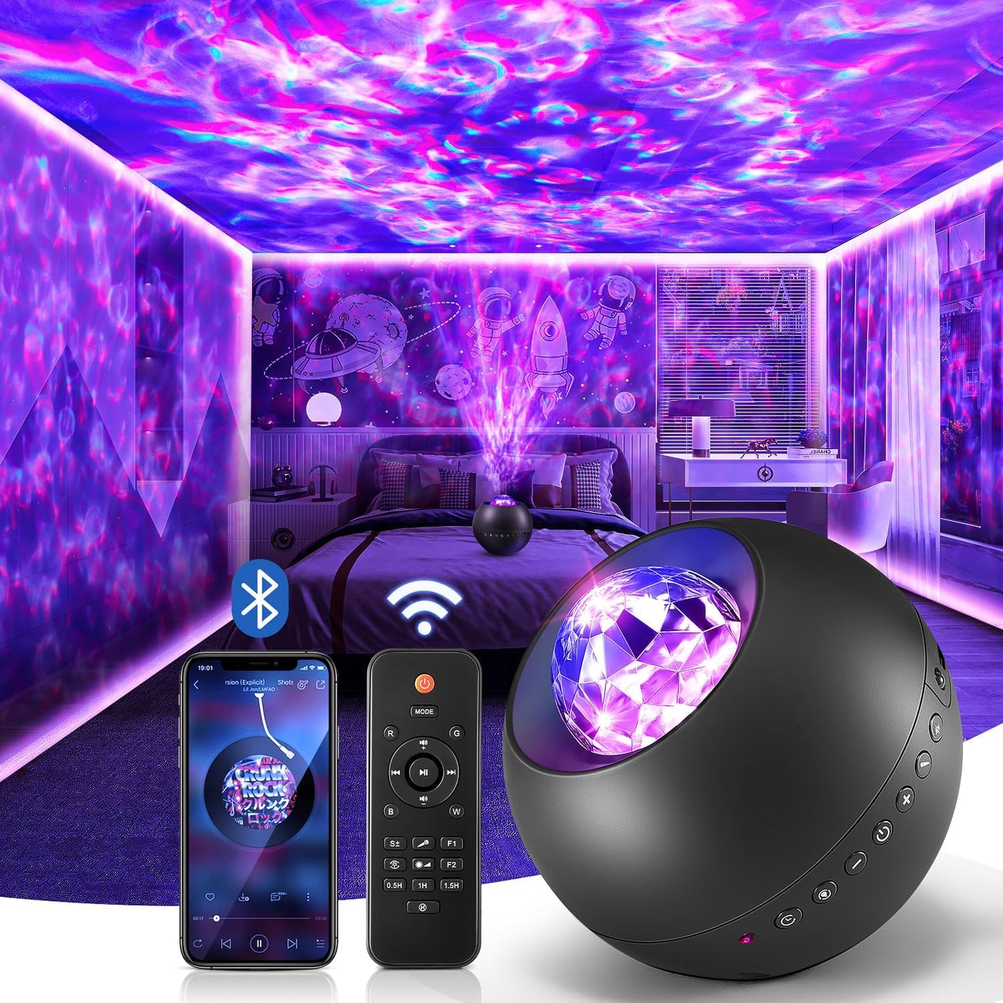 One Fire Galaxy Light Projector with Remote – Cute Christmas Gift for Teen Girls Featuring 15 White Noise Tracks and Music Sync Galaxy Lights