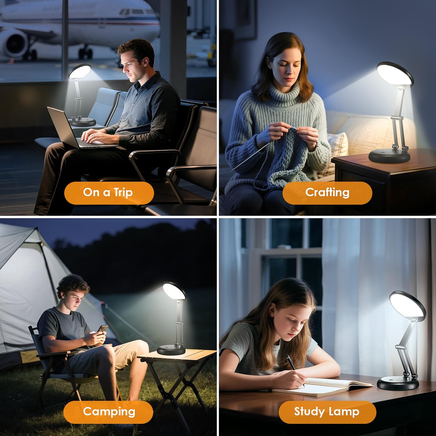 One Fire Portable Wireless Desk Lamp for Late-Night Studying, 3600mAh Battery with 200-Hour Runtime