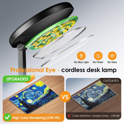 One Fire Portable Wireless Desk Lamp for Late-Night Studying, 3600mAh Battery with 200-Hour Runtime