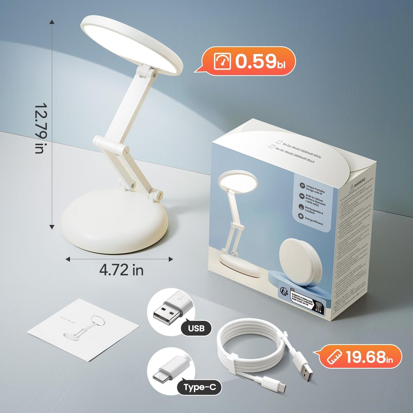 One Fire Wireless Rechargeable Lamp – Portable Work Light for Home Office and Travel, 76-Hour Battery Runtime