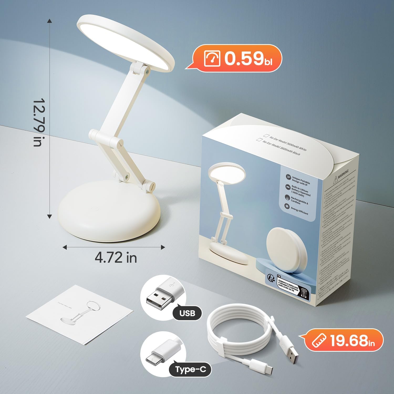 One Fire Wireless Rechargeable Lamp – Portable Work Light for Home Office and Travel, 76-Hour Battery Runtime