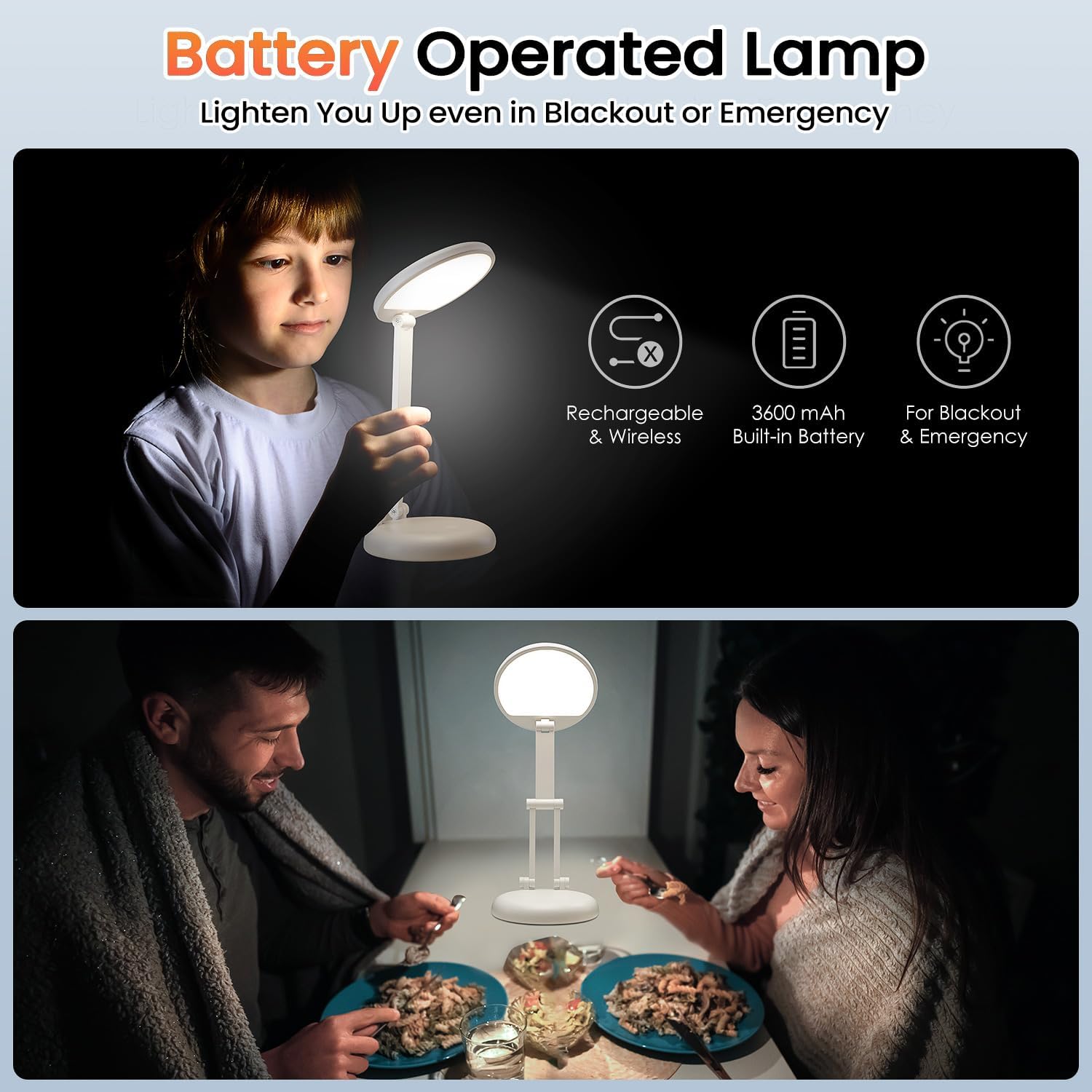 One Fire Wireless Rechargeable Lamp – Portable Work Light for Home Office and Travel, 76-Hour Battery Runtime