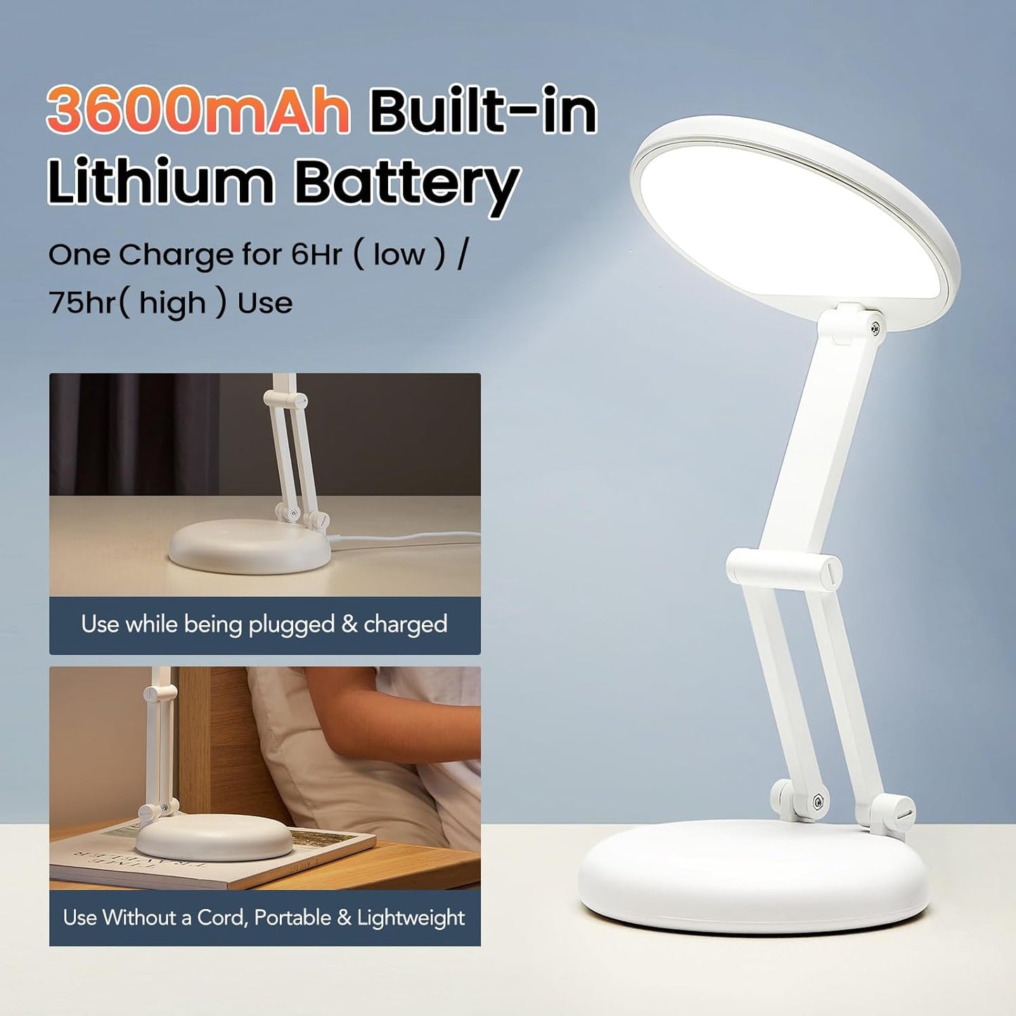 One Fire Wireless Rechargeable Lamp – Portable Work Light for Home Office and Travel, 76-Hour Battery Runtime