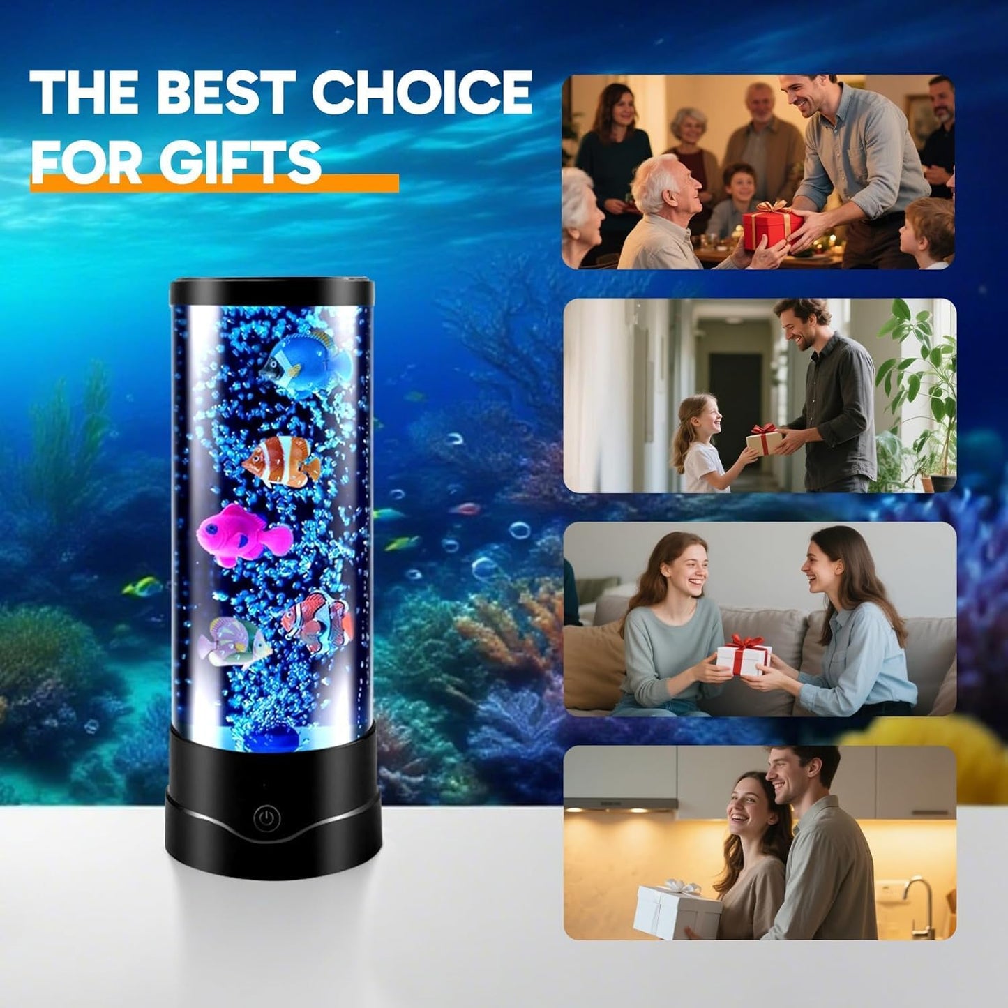ONXE LED Fish Tank Table Lamp – Creative Housewarming Gift Idea, Calming Sensory Mood Light for Stress Relief and Bedroom Decor