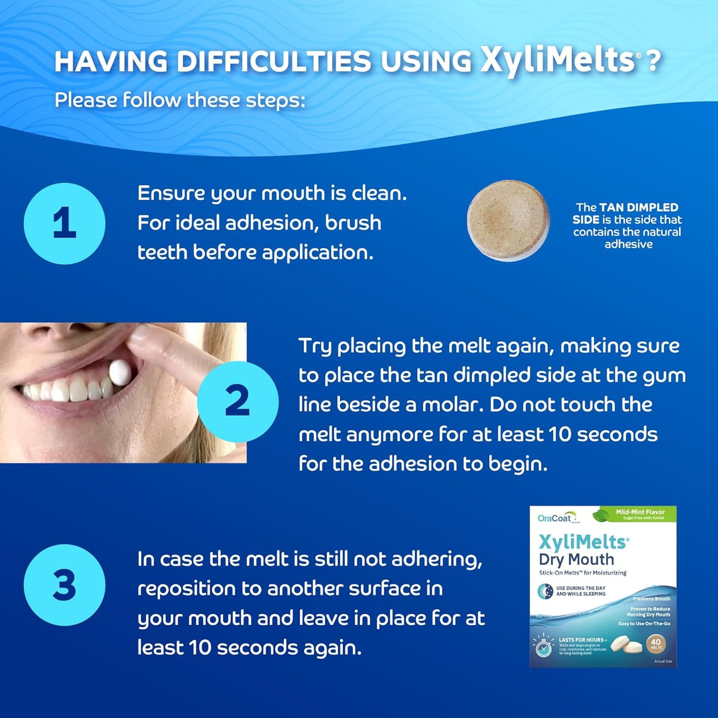 Oracoat XyliMelts Dry Mouth Discs – Holiday and Birthday Gift for Seniors with Xerostomia or Denture Discomfort, Sugar-Free, 40 Count, Mild Mint