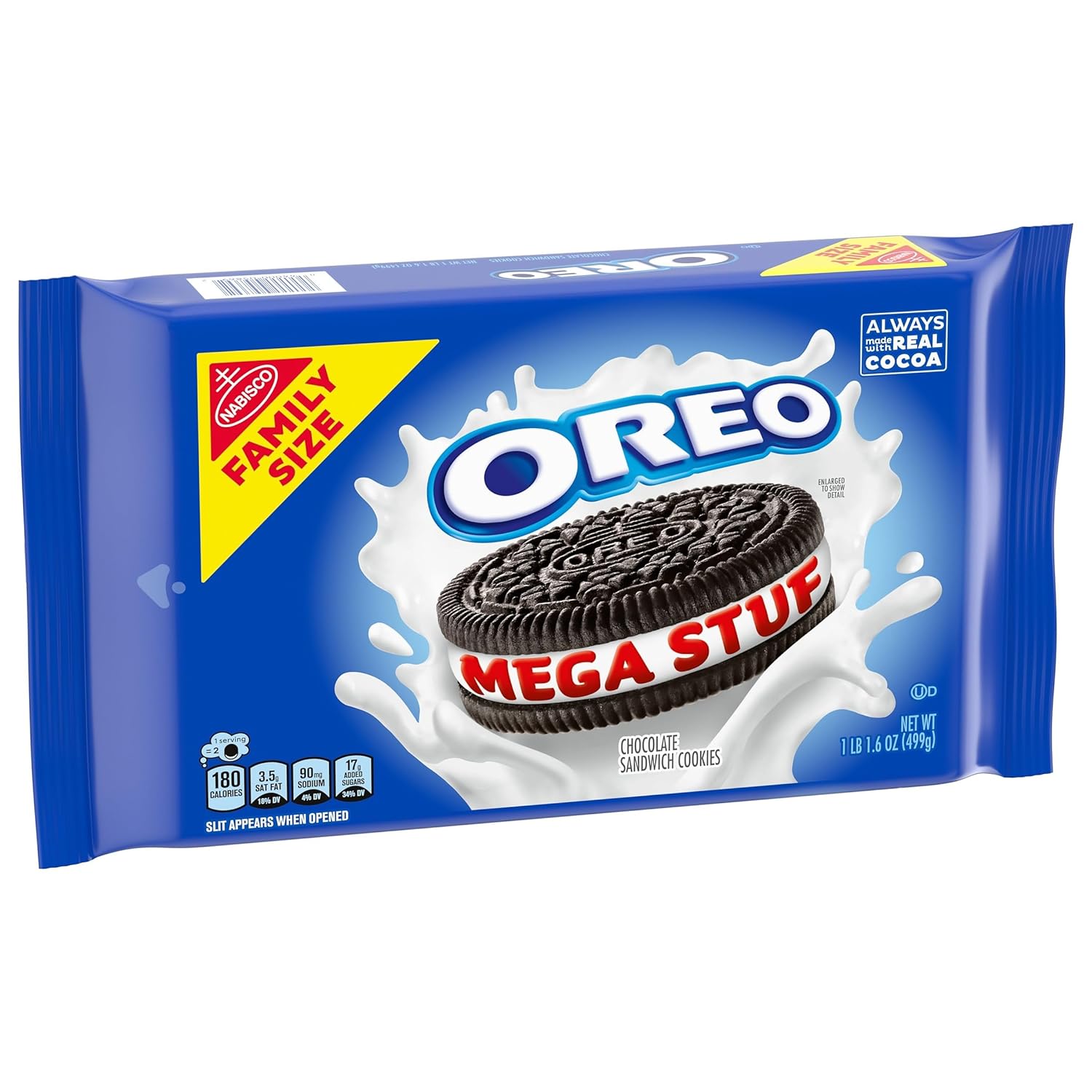 OREO Mega Stuf Chocolate Cookies – Bulk Road Trip Snack and Outdoor Adventure Treat, Resealable 17.6 oz Pack