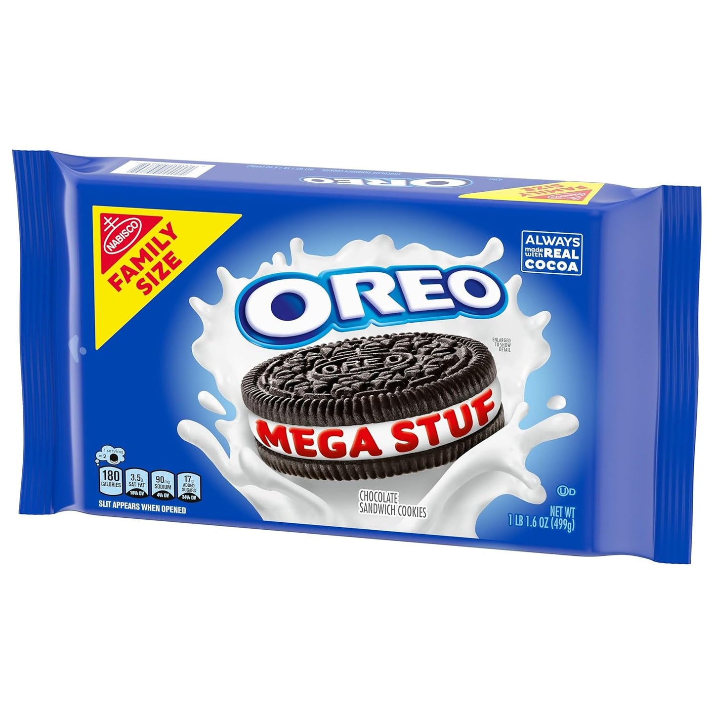 OREO Mega Stuf Chocolate Cookies – Bulk Road Trip Snack and Outdoor Adventure Treat, Resealable 17.6 oz Pack