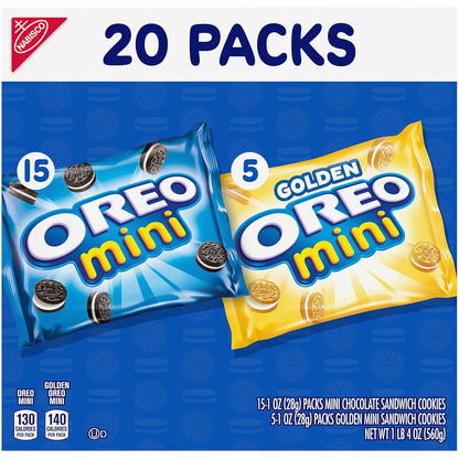 OREO Mini Mix Sandwich Cookies Variety Pack for Home Office Afternoon Pick Me Up, 20 Pre Portioned Bags