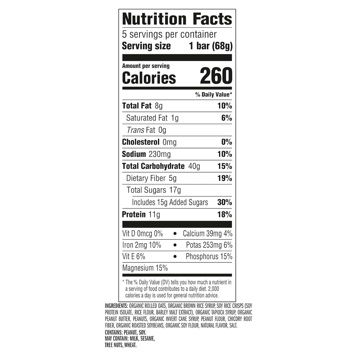 organic rolled oats as the primary ingredient for complex carbohydrate energy