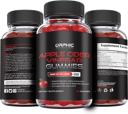 ORPHIC NUTRITION Apple Cider Vinegar B-12 Gummies – Neutral-Toned Bottle for Effortless Daily Nutrition