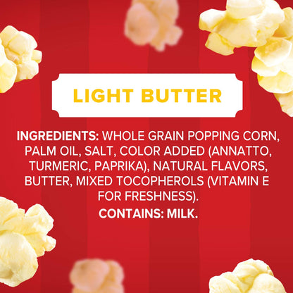 Orville Redenbacher's Light Butter Popcorn 6 Individual Bags – Portion Controlled Snack for Dorm Room Focus and Library Study Lounges