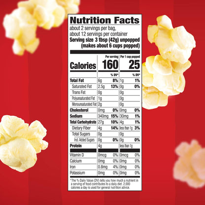 Orville Redenbacher's Light Butter Popcorn 6 Individual Bags – Portion Controlled Snack for Dorm Room Focus and Library Study Lounges