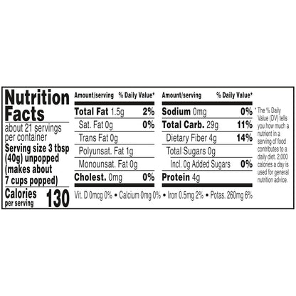 Orville Redenbacher's Natural White Popcorn Kernels 30 oz – Clean Ingredient Air Popped Snack for Health Conscious Homes