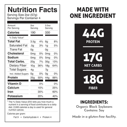 over 40g complete plant-based protein per 3.5 oz serving