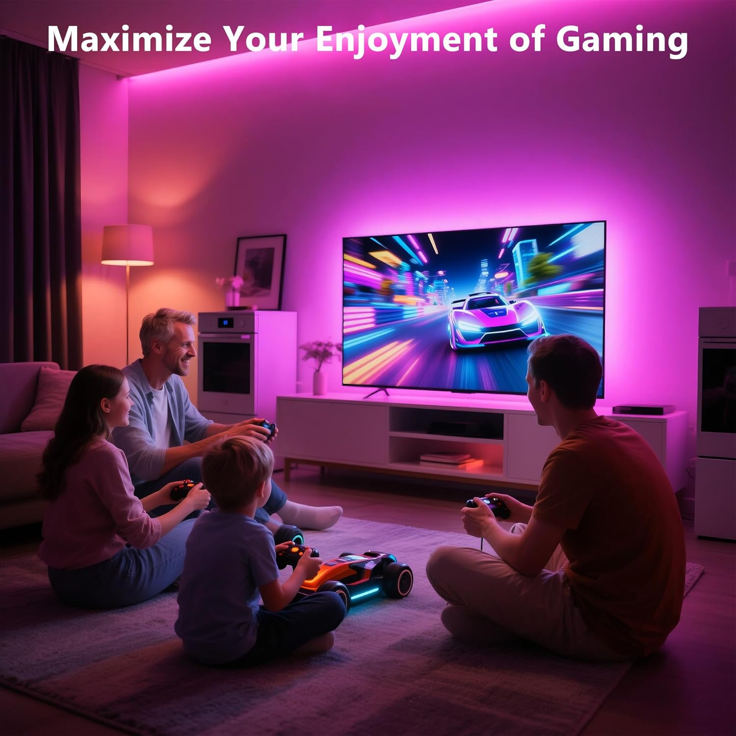 PANGTON VILLA Minimalist TV LED Strip – Single-USB Power, Double-Sided Adhesive, Zero Clutter Install