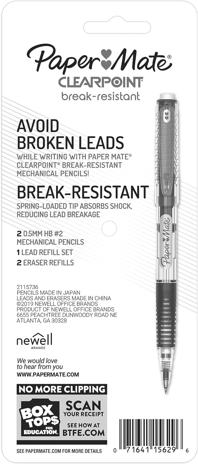 Paper Mate Clearpoint Mechanical Pencils Break Resistant 0.5mm HB #2 Lead Practical Gift for Back to School and Graduation
