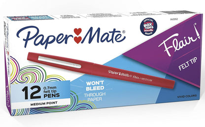 Paper Mate Flair Medium Point 0.7mm Red Pens – Creative Birthday Gift for Students, Teachers, and Artists