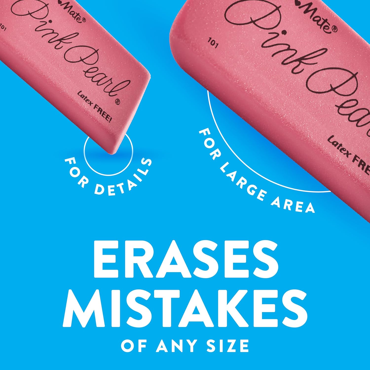 Paper Mate Pink Pearl Kids Erasers 36 Count Bulk – Latex Free Smudge Resistant for Back to School and Home Learning