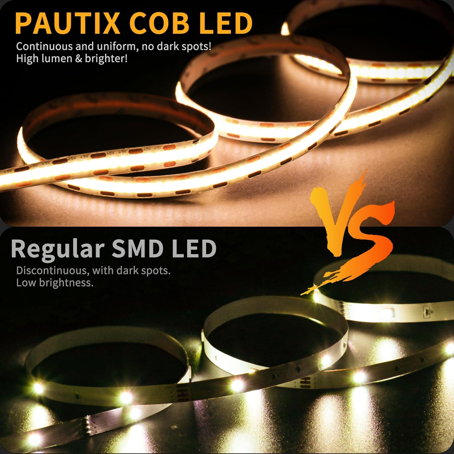 PAUTIX 5V Dotless LED Strip Light – Touch Dimmer Desk Under-Shelf Lighting for Focus, Study Nooks, and Late-Night Workflows
