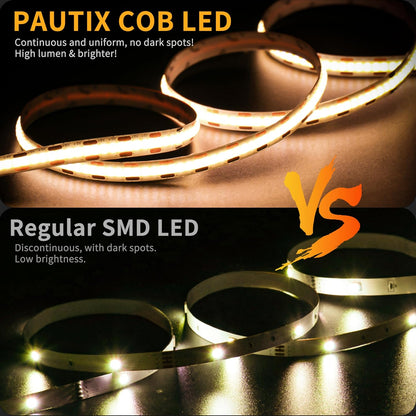 PAUTIX 5V Dotless LED Strip Light – Touch Dimmer Desk Under-Shelf Lighting for Focus, Study Nooks, and Late-Night Workflows