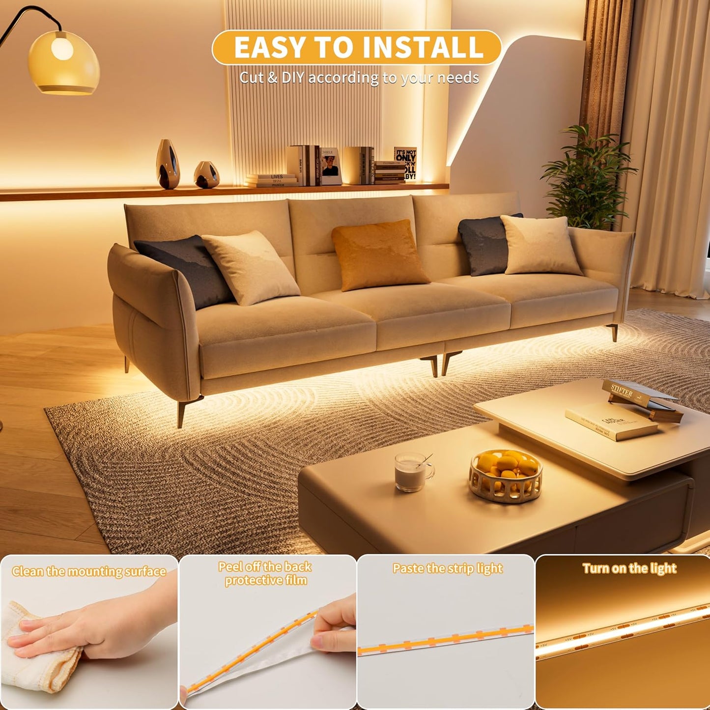 PAUTIX 5V USB COB LED Strip Light – Dotless Bias Lighting for Stylish Home Theater Setup