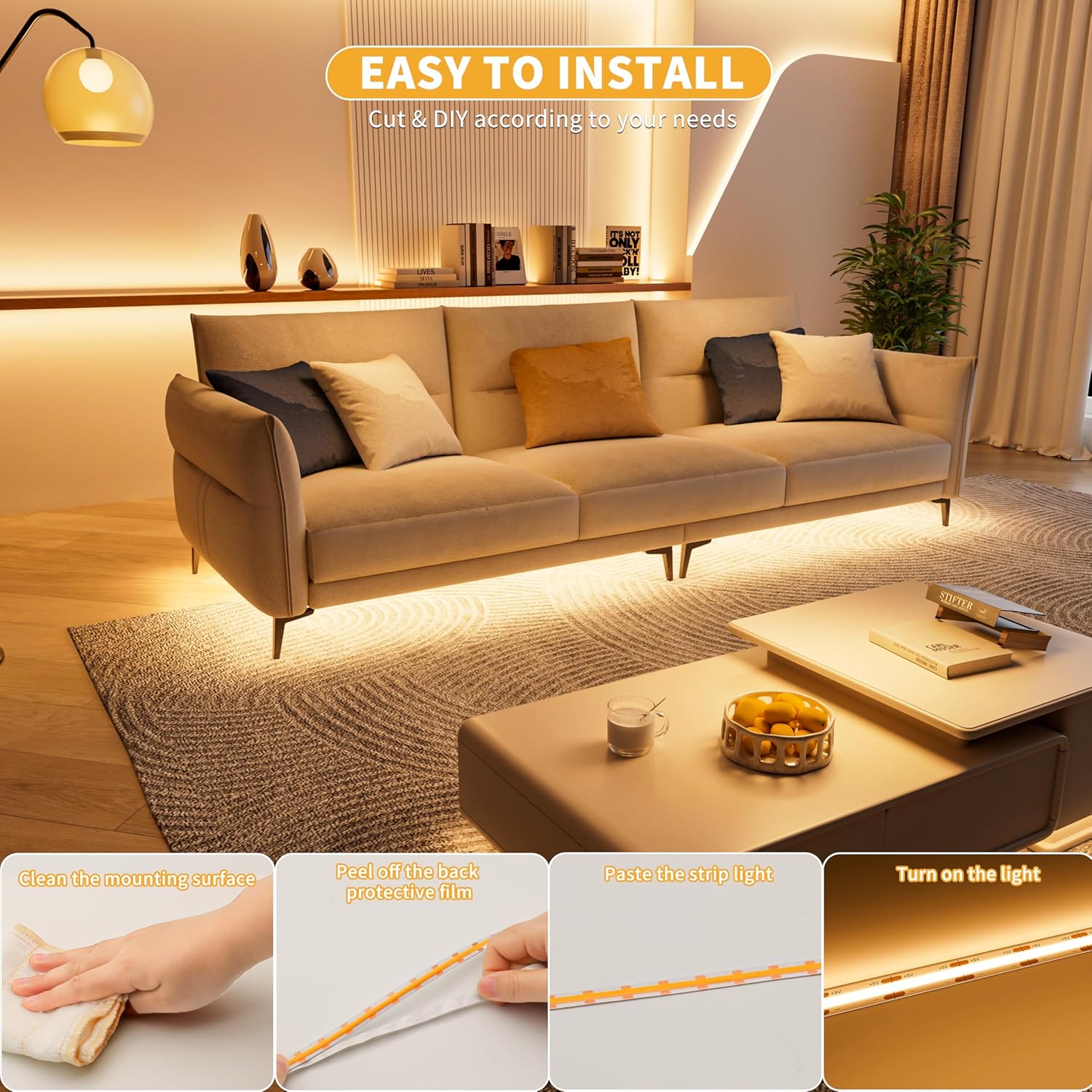 PAUTIX 5V USB COB LED Strip Light – Dotless Bias Lighting for Stylish Home Theater Setup