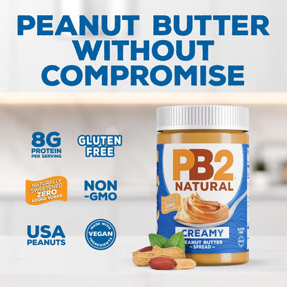 PB2 Natural Creamy Peanut Butter – Clean-Label Pantry Essential for Less-Is-More Home Kitchens, Allulose Sweetened