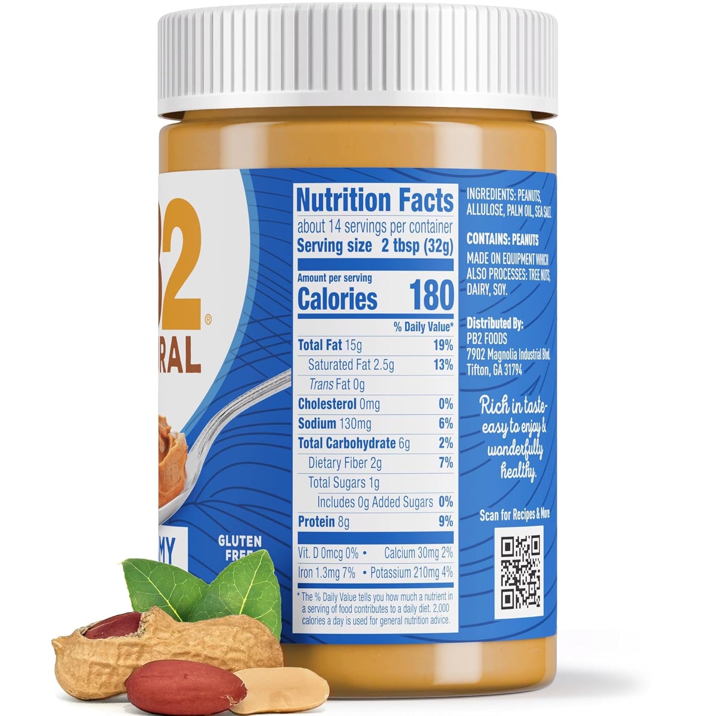 PB2 Natural Creamy Peanut Butter – Clean-Label Pantry Essential for Less-Is-More Home Kitchens, Allulose Sweetened