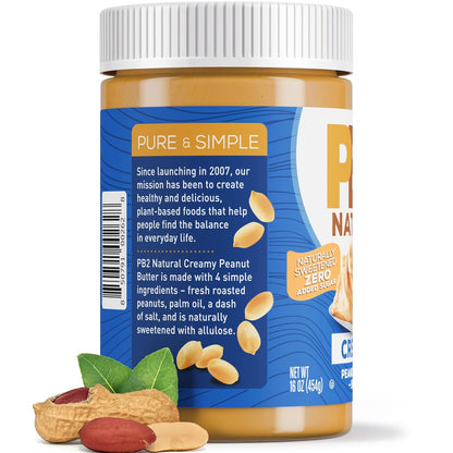PB2 Natural Creamy Peanut Butter – Clean-Label Pantry Essential for Less-Is-More Home Kitchens, Allulose Sweetened