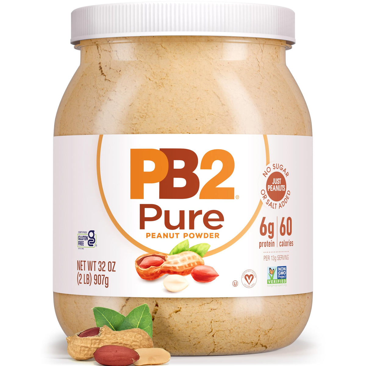 PB2 Pure Peanut Butter Powder - [2 lb/32 oz Jar] - No Added Sugar, No Added Salt, No Added Preservatives - 100% All Natural Roasted Peanuts - 6g of Plant-Based Protein