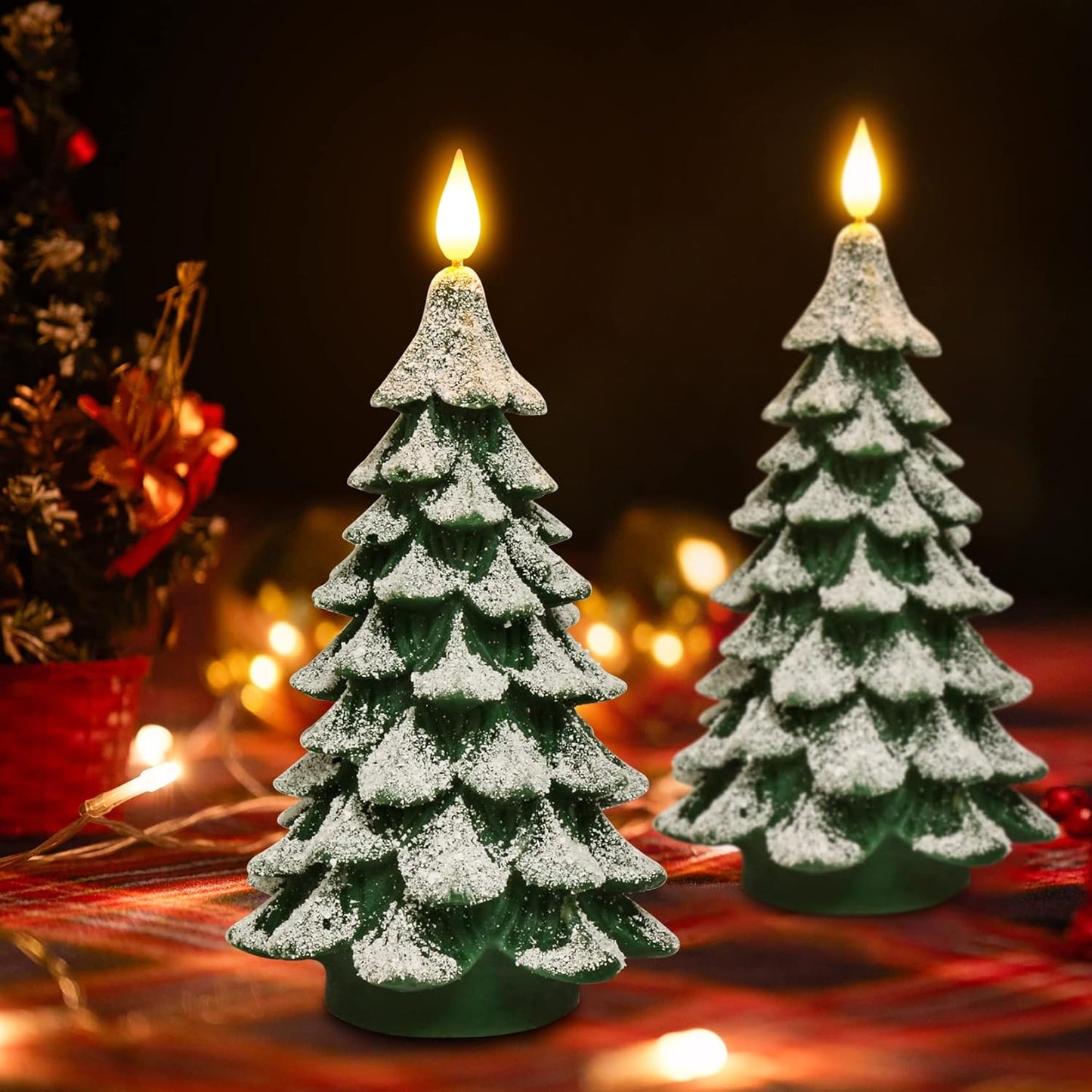 PChero Christmas Tree Pillar Candle – Winter Mantel Decor & Dining Table Centerpiece, Flickering LED with 10-Key Remote