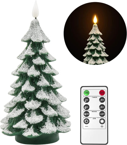 PChero Christmas Tree Pillar Candle – Winter Mantel Decor & Dining Table Centerpiece, Flickering LED with 10-Key Remote