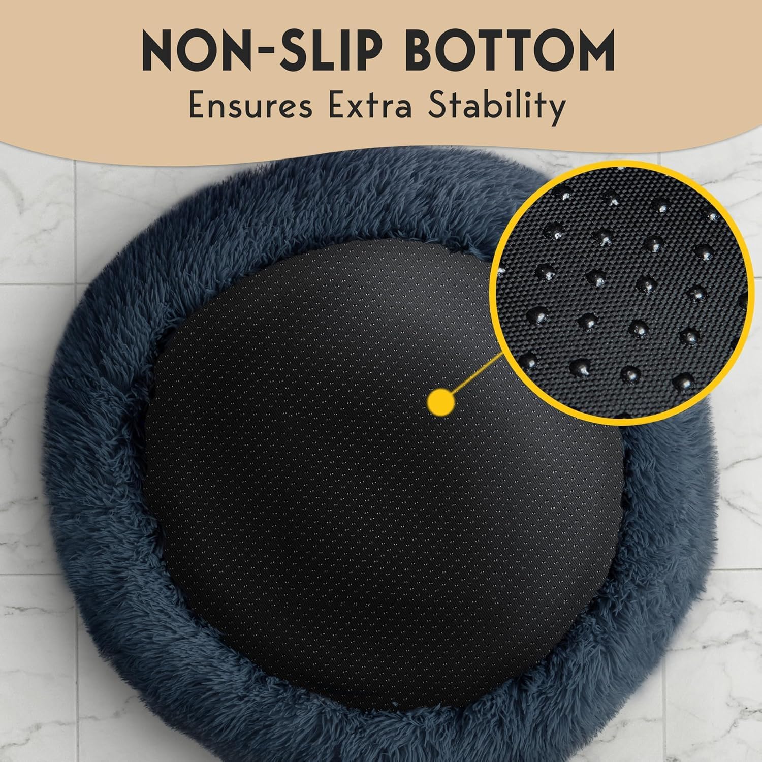 PetJett Calming Round Dog Bed Medium – Washable Faux Fur Bed With Secure Non-Slip Base, Pet-Safe Everyday Sleeping Spot