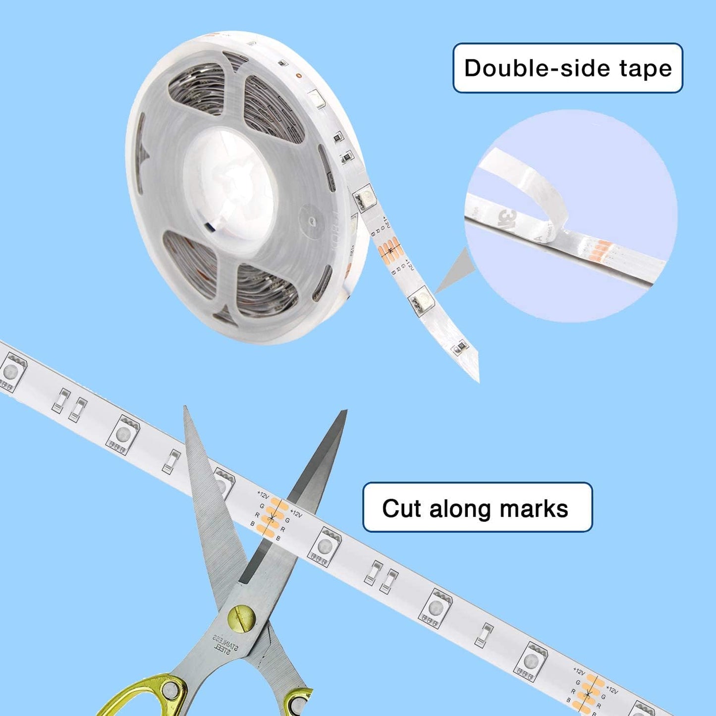 phopollo LED Strip Lights Long Length Range – Peel and Stick Accent Lighting for Ceiling, Headboard and Under-Cabinet Home Styling