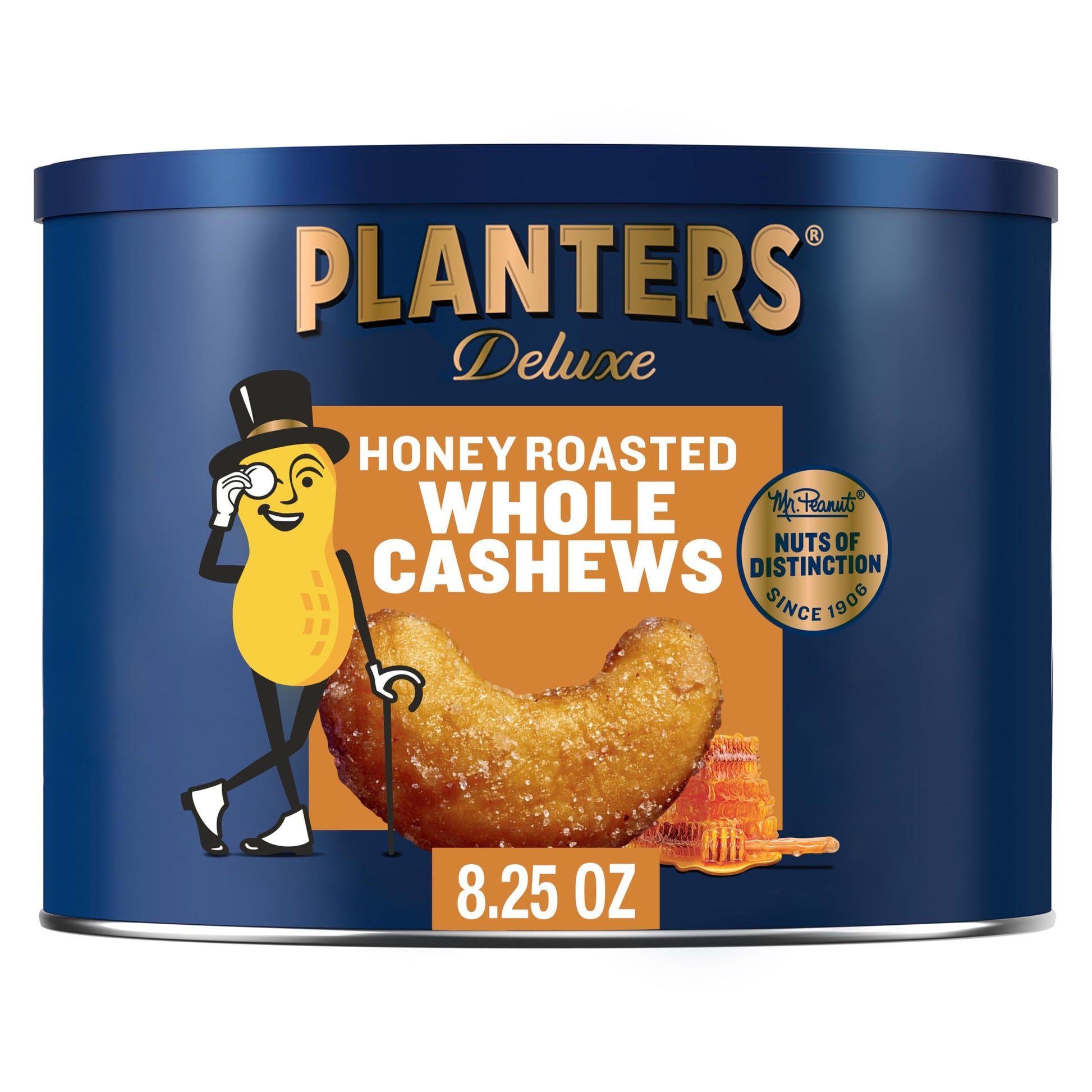 PLANTERS Deluxe Salted Whole Cashews – Picnic Snack for Backyard Patio Dining, Airtight Travel Canister